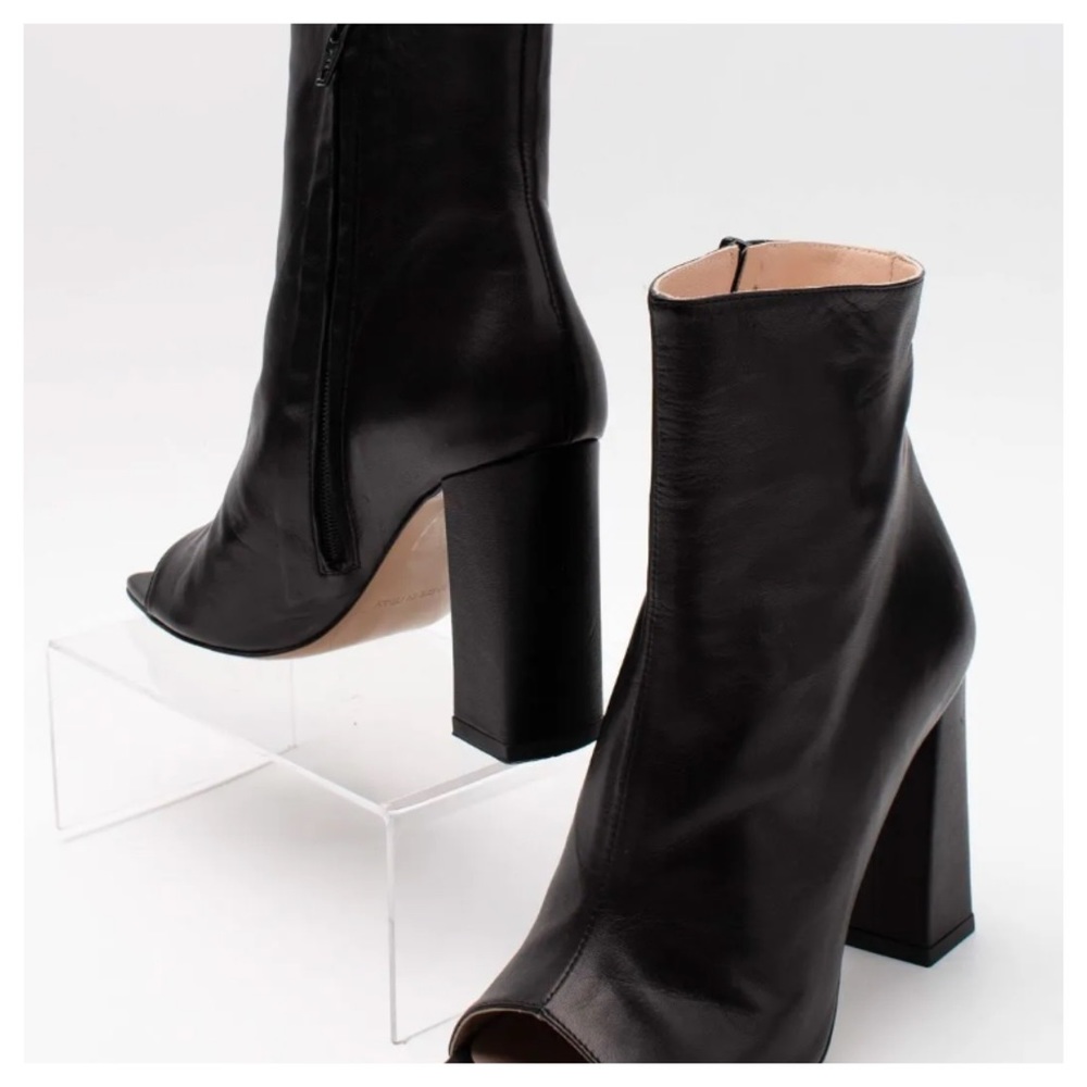 GENEVE Black Leather Open Toe Boots Sz 6 Made in Italy RARE $1,200